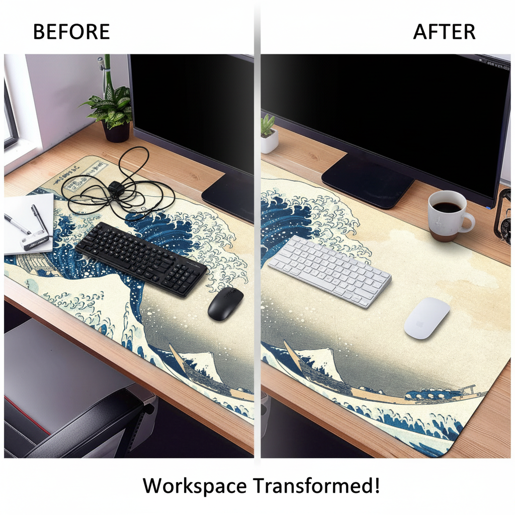 The Great Wave off Kanagawa Mouse Pad Large Desk Mat Keyboard Ergonomic Office Rubber PC Non-slip Anti-fray Home Custom