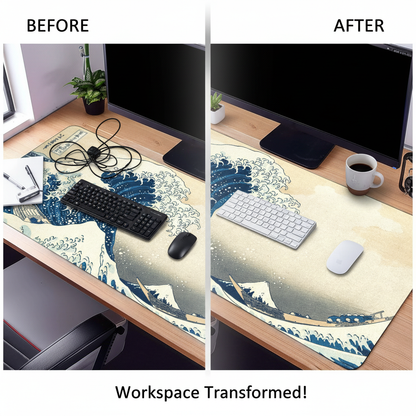The Great Wave off Kanagawa Mouse Pad Large Desk Mat Keyboard Ergonomic Office Rubber PC Non-slip Anti-fray Home Custom