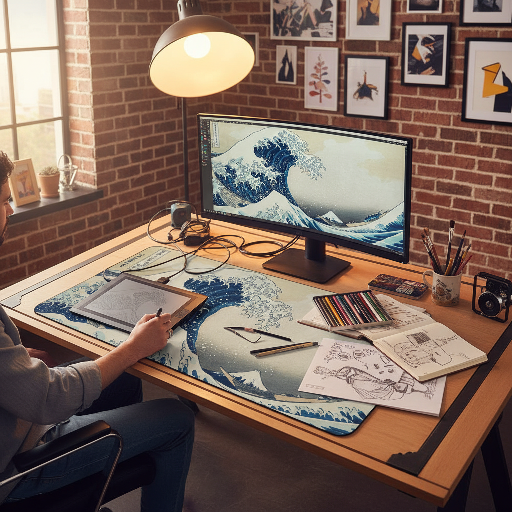 The Great Wave off Kanagawa Mouse Pad Large Desk Mat Keyboard Ergonomic Office Rubber PC Non-slip Anti-fray Home Custom