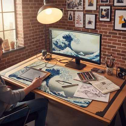 The Great Wave off Kanagawa Mouse Pad Large Desk Mat Keyboard Ergonomic Office Rubber PC Non-slip Anti-fray Home Custom