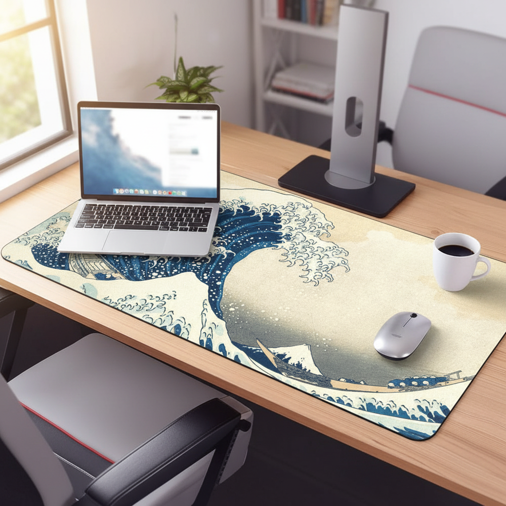 The Great Wave off Kanagawa Mouse Pad Large Desk Mat Keyboard Ergonomic Office Rubber PC Non-slip Anti-fray Home Custom